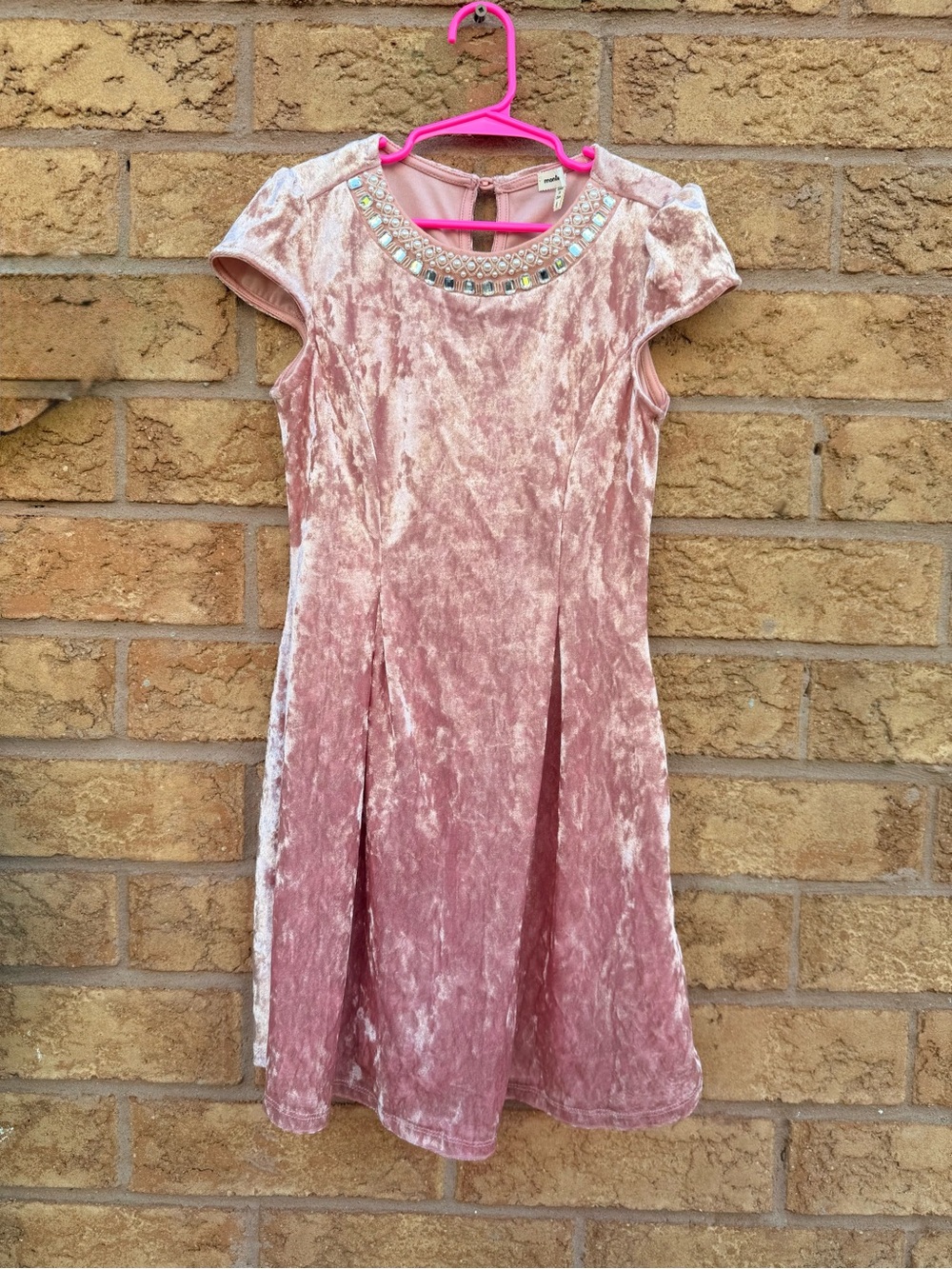 🌿2/$25 • Monteau Rose Pink Velvet Jewel-Neck Girls Dress